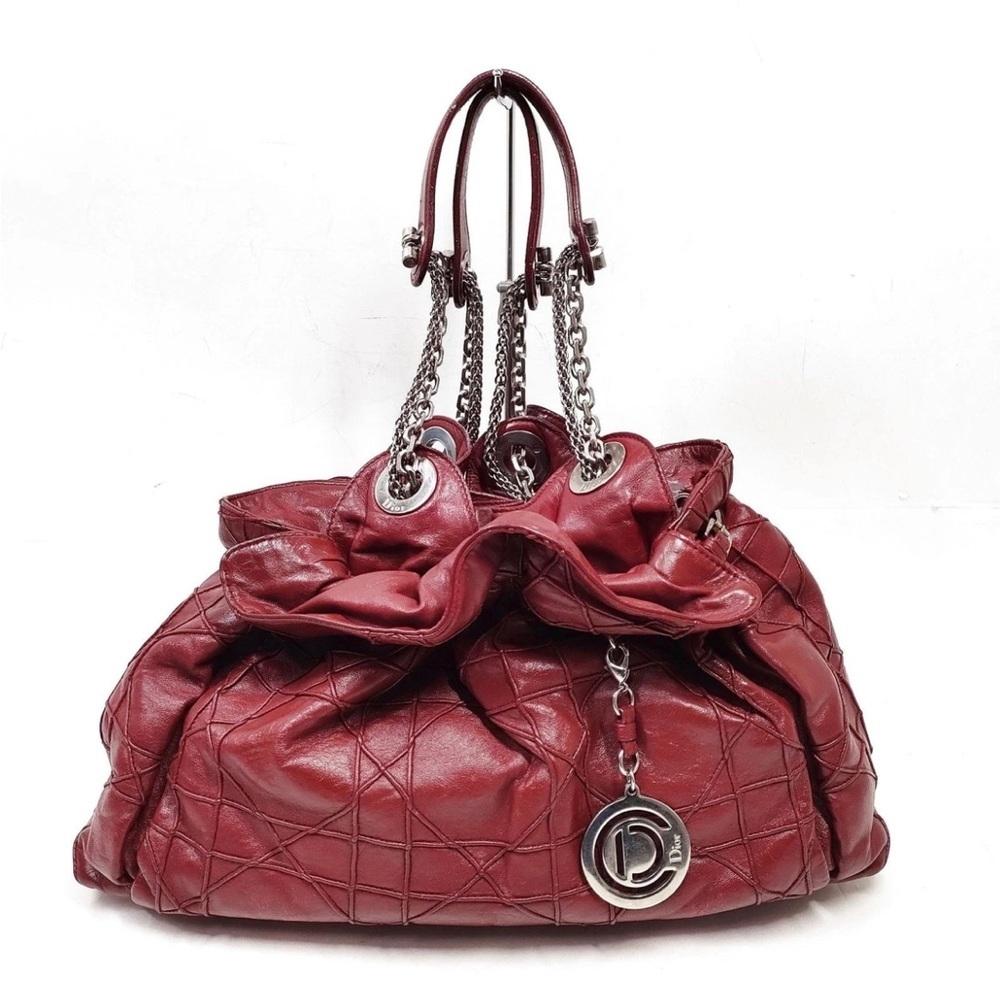 Dior Burgundy Cannage Quilted Leather Tote with Chain Handles burgandy - Picture 1 of 9